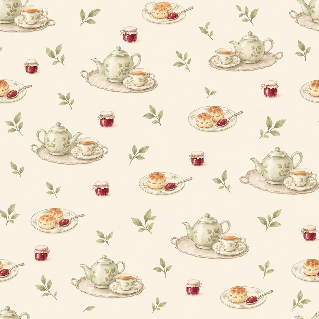 Tea Time Collection|ティーポット・カップ・スコーン・ジャム|A4印刷用PDF付き|カフェ・手帳素材・ラッピング|シームレスPNG紅茶の水彩デジタルペーパー10枚|