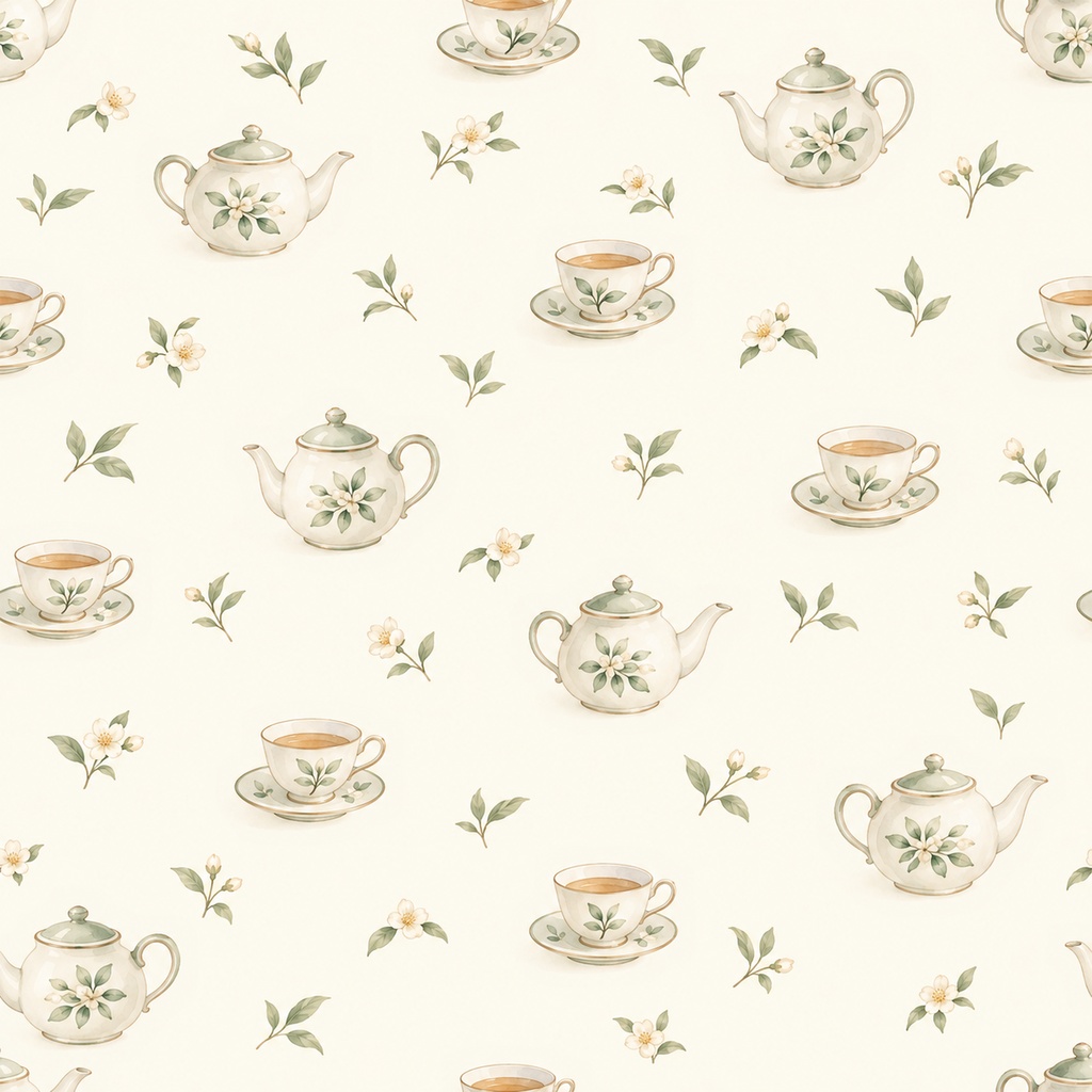 Tea Time Collection|ティーポット・カップ・スコーン・ジャム|A4印刷用PDF付き|カフェ・手帳素材・ラッピング|シームレスPNG紅茶の水彩デジタルペーパー10枚|
