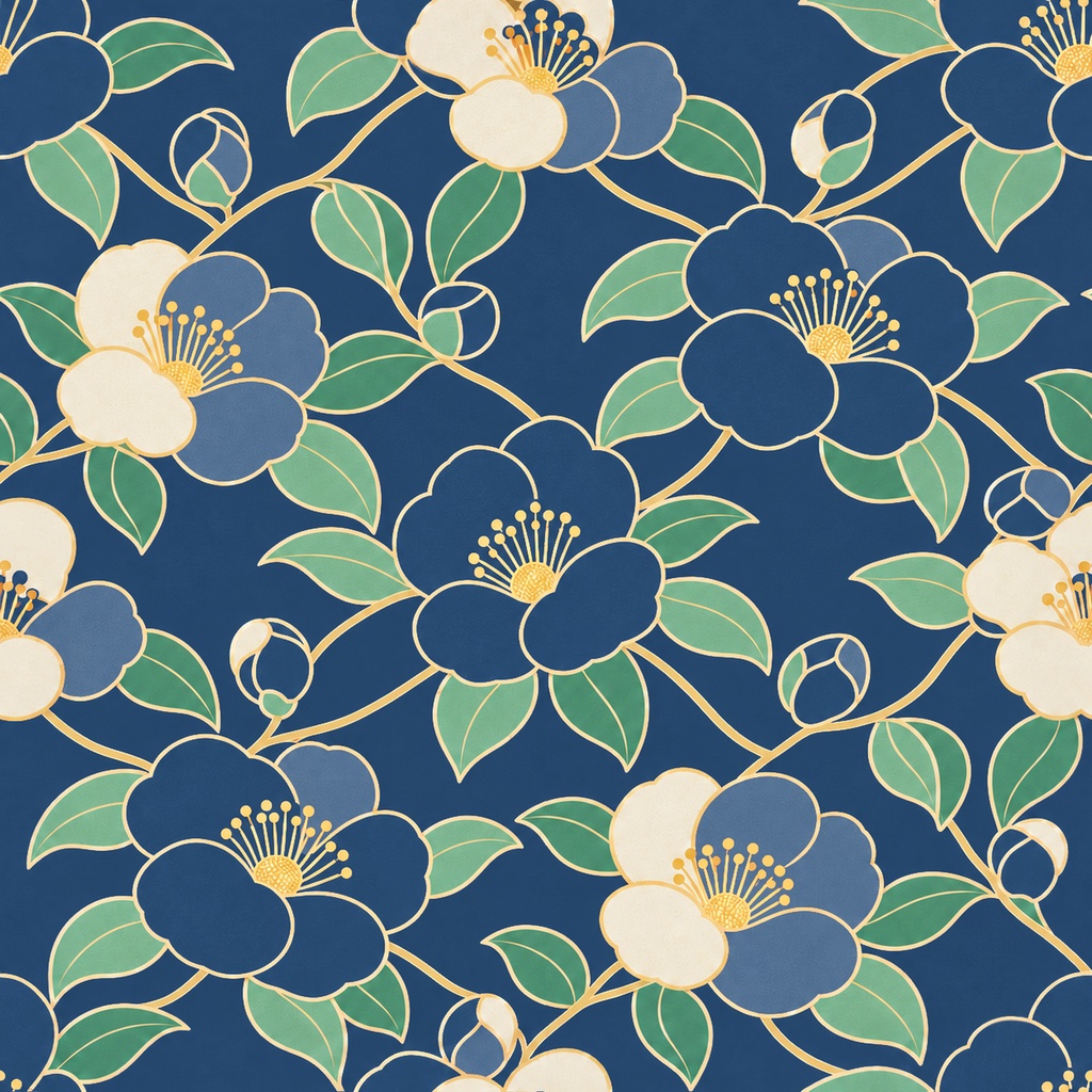 和花 Collection|菊・梅・椿の花柄/青海波・市松|A4印刷用PDF付き|和柄デジタルペーパー10枚|朱赤と紺・5柄×2色|シームレスPNG