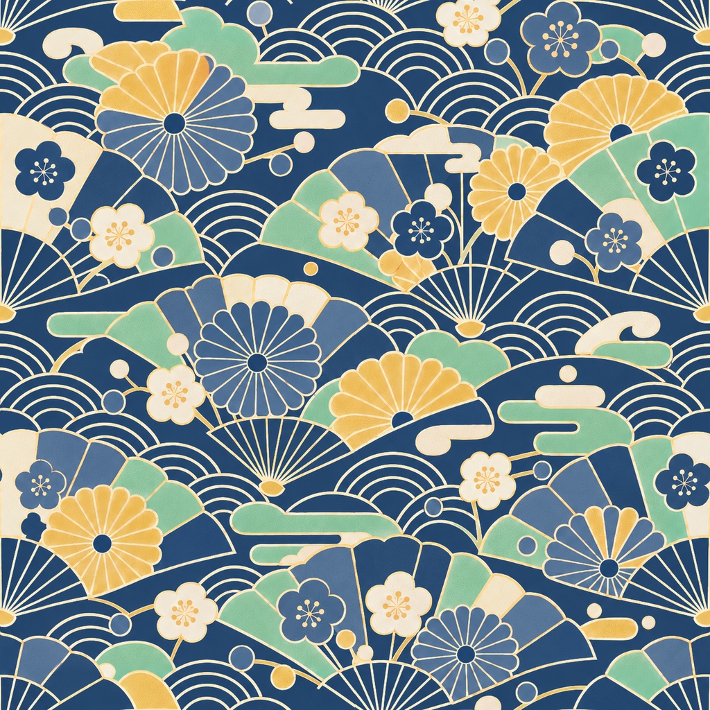 和花 Collection|菊・梅・椿の花柄/青海波・市松|A4印刷用PDF付き|和柄デジタルペーパー10枚|朱赤と紺・5柄×2色|シームレスPNG