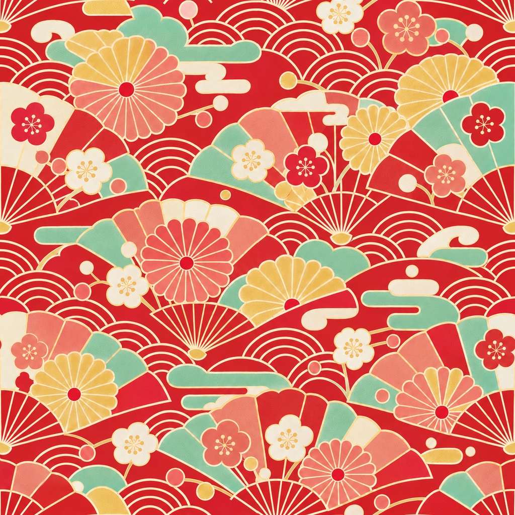 和花 Collection|菊・梅・椿の花柄/青海波・市松|A4印刷用PDF付き|和柄デジタルペーパー10枚|朱赤と紺・5柄×2色|シームレスPNG