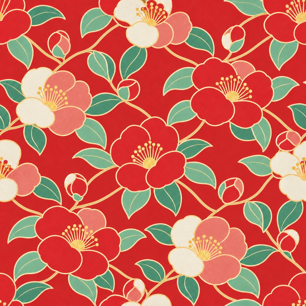 和花 Collection|菊・梅・椿の花柄/青海波・市松|A4印刷用PDF付き|和柄デジタルペーパー10枚|朱赤と紺・5柄×2色|シームレスPNG