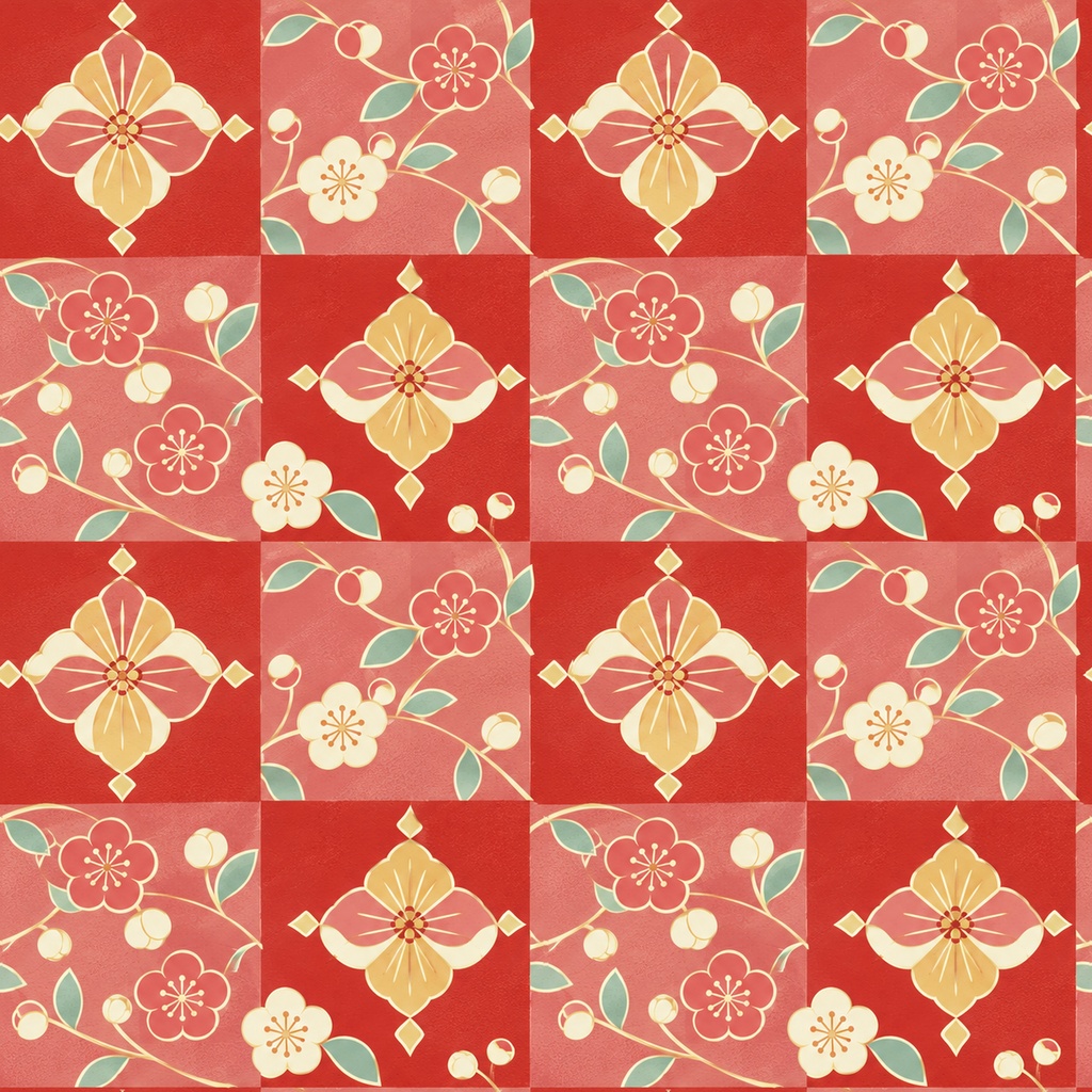和花 Collection|菊・梅・椿の花柄/青海波・市松|A4印刷用PDF付き|和柄デジタルペーパー10枚|朱赤と紺・5柄×2色|シームレスPNG