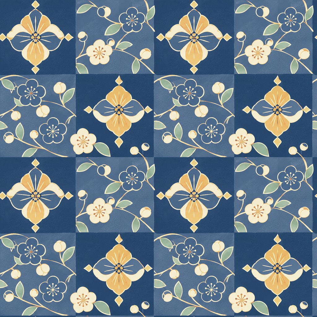 和花 Collection|菊・梅・椿の花柄/青海波・市松|A4印刷用PDF付き|和柄デジタルペーパー10枚|朱赤と紺・5柄×2色|シームレスPNG