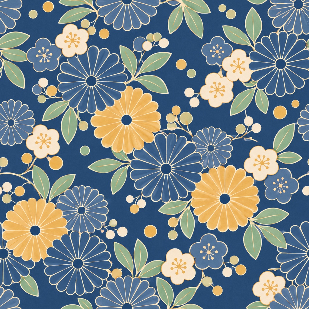 和花 Collection|菊・梅・椿の花柄/青海波・市松|A4印刷用PDF付き|和柄デジタルペーパー10枚|朱赤と紺・5柄×2色|シームレスPNG