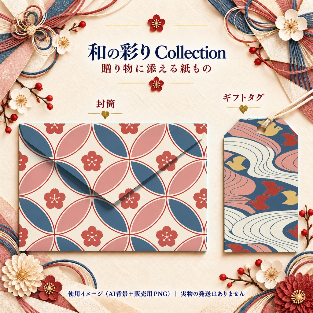 和の彩り Collection|手毬・七宝・矢絣・松竹梅・千鳥和柄デジタルペーパー10枚|A4印刷用PDF付き||生成りと青・5柄×2色|シームレスPNG