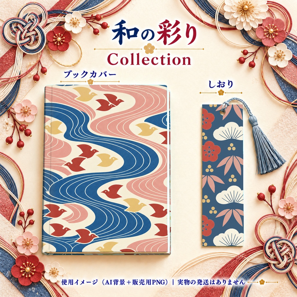 和の彩り Collection|手毬・七宝・矢絣・松竹梅・千鳥和柄デジタルペーパー10枚|A4印刷用PDF付き||生成りと青・5柄×2色|シームレスPNG
