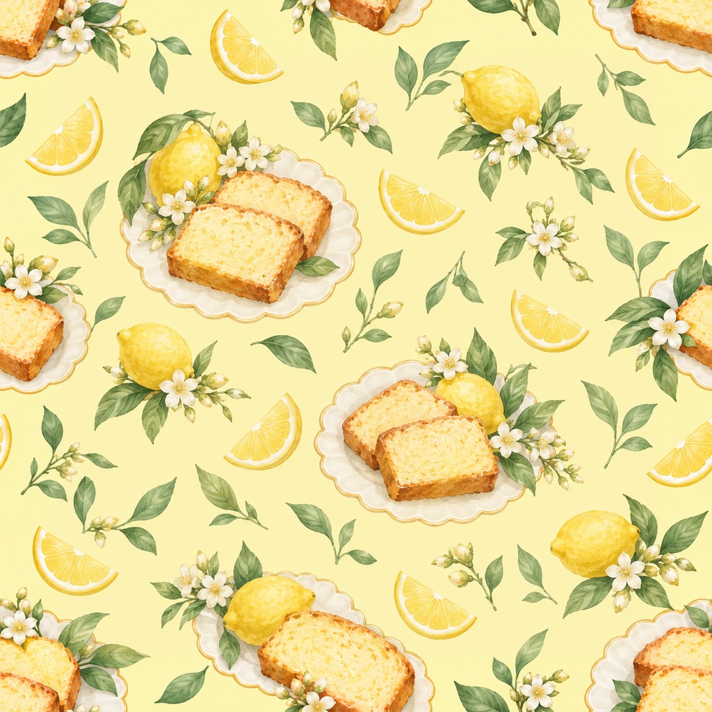 Lemon Cake Collection| レモンとパウンドケーキ|水彩デジタルペーパー10枚|スイーツ・花柄・手帳素材・ラッピング|シームレスPNG|A4印刷用PDF付き