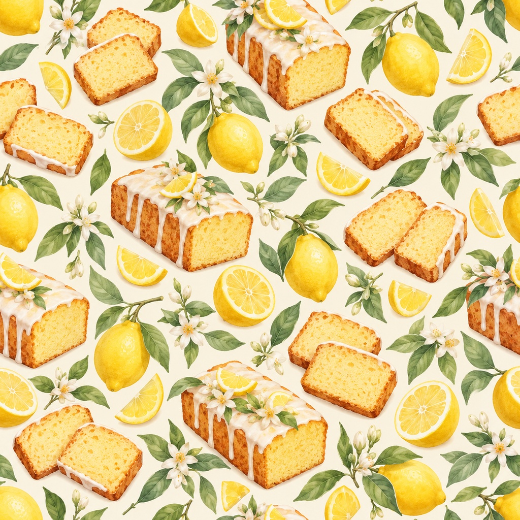 Lemon Cake Collection| レモンとパウンドケーキ|水彩デジタルペーパー10枚|スイーツ・花柄・手帳素材・ラッピング|シームレスPNG|A4印刷用PDF付き