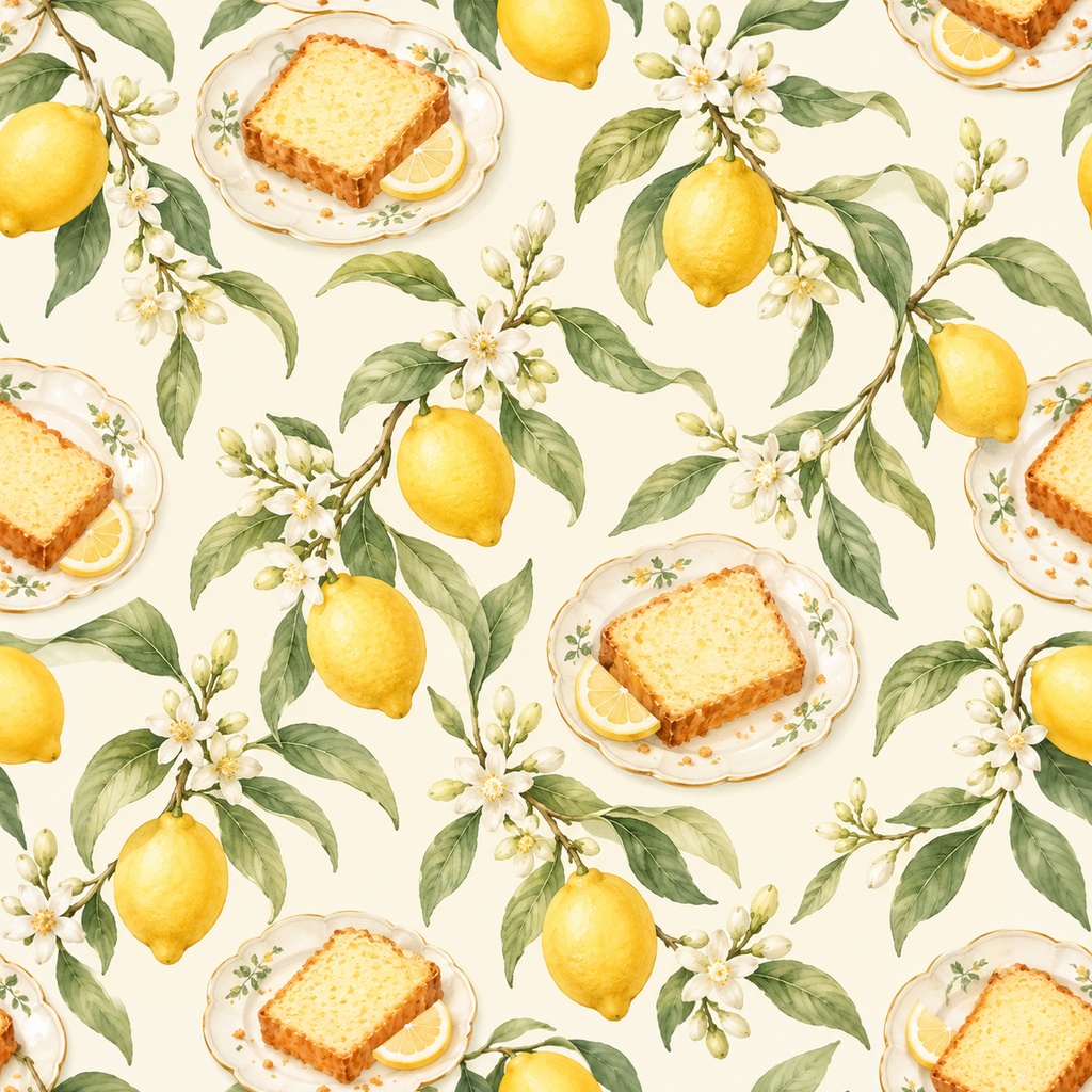 Lemon Cake Collection| レモンとパウンドケーキ|水彩デジタルペーパー10枚|スイーツ・花柄・手帳素材・ラッピング|シームレスPNG|A4印刷用PDF付き