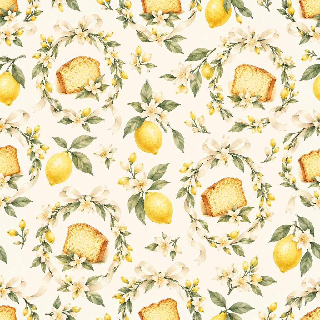 Lemon Cake Collection| レモンとパウンドケーキ|水彩デジタルペーパー10枚|スイーツ・花柄・手帳素材・ラッピング|シームレスPNG|A4印刷用PDF付き