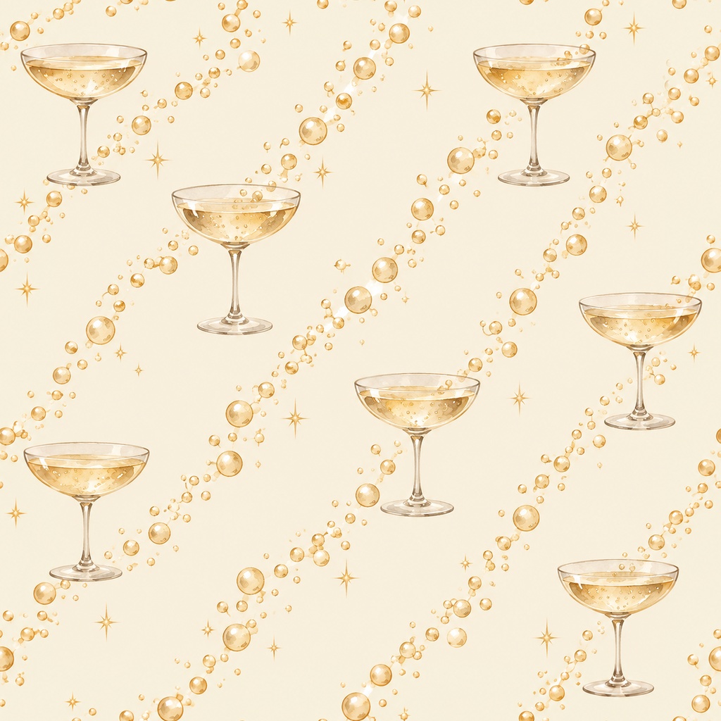 Champagne Celebration Collection|シャンパンとグラス|水彩デジタルペーパー10枚|手帳素材・ラッピング|シームレスPNG|A4印刷用PDF付き