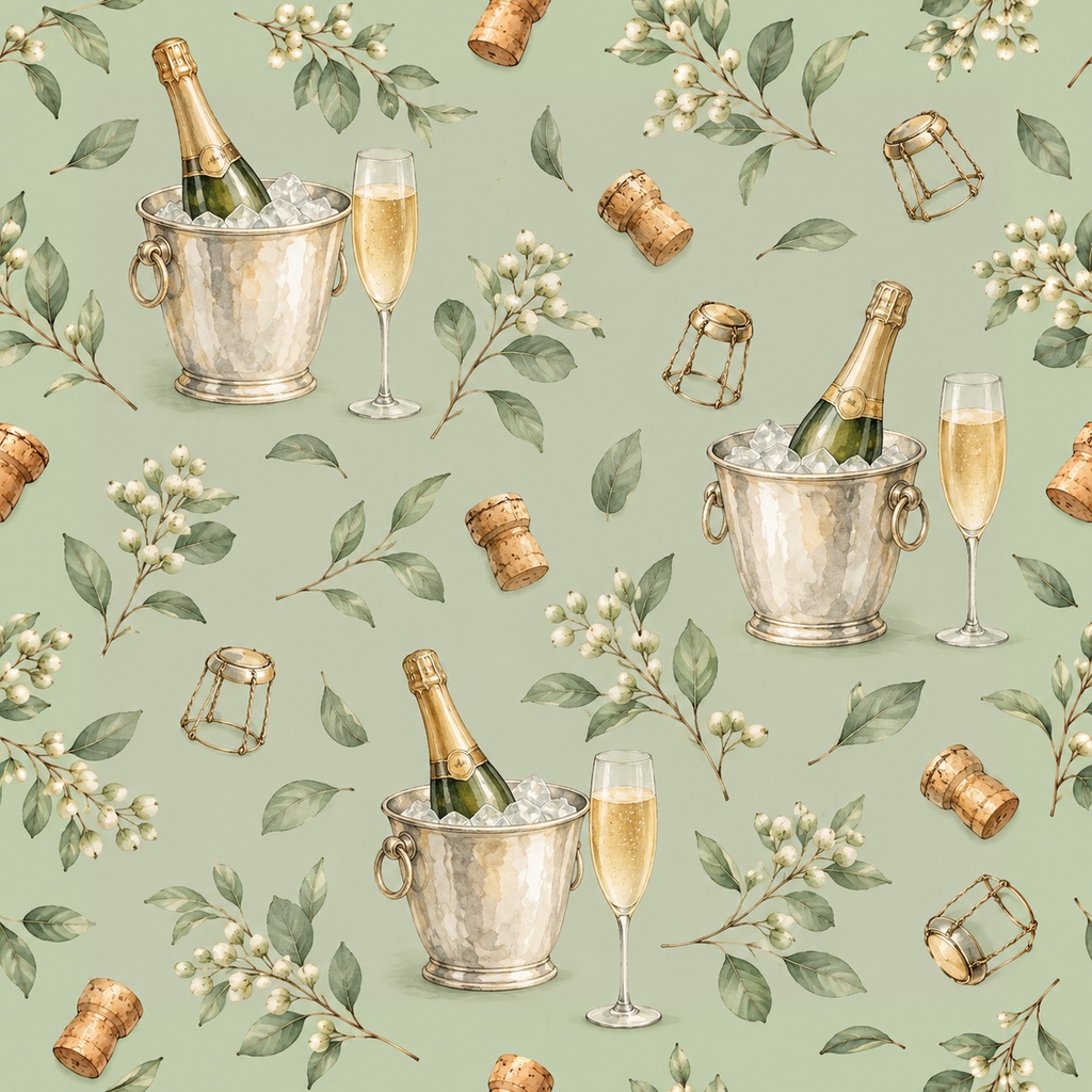 Champagne Celebration Collection|シャンパンとグラス|水彩デジタルペーパー10枚|手帳素材・ラッピング|シームレスPNG|A4印刷用PDF付き