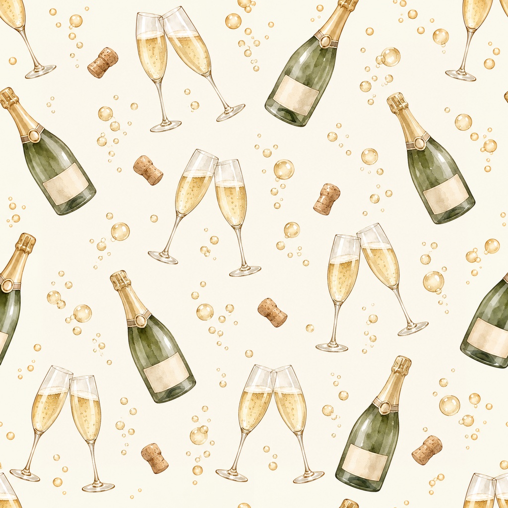 Champagne Celebration Collection|シャンパンとグラス|水彩デジタルペーパー10枚|手帳素材・ラッピング|シームレスPNG|A4印刷用PDF付き