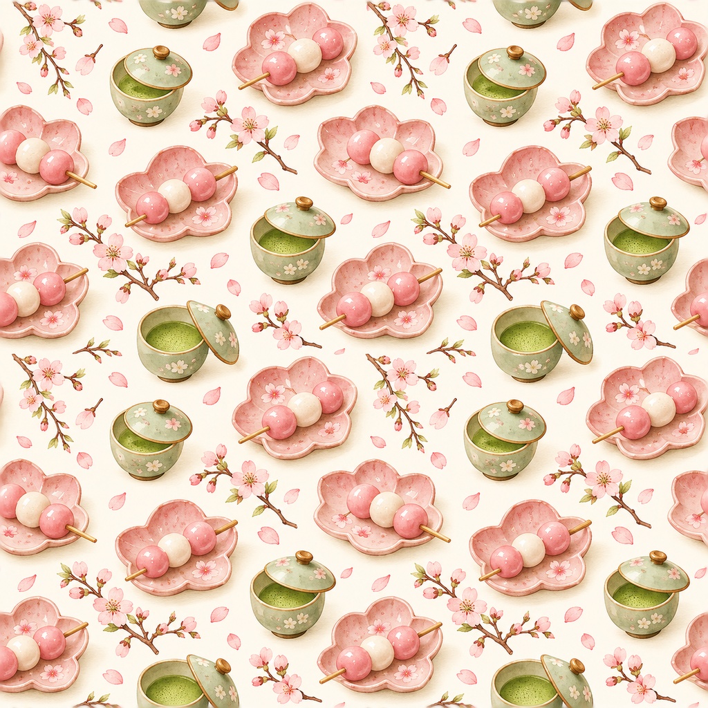 Matcha & Dango Collection|お抹茶とお団子・和菓子・和柄|水彩デジタルペーパー10枚|和カフェ・手帳素材・ラッピング|PNG素材|A4印刷用PDF付き
