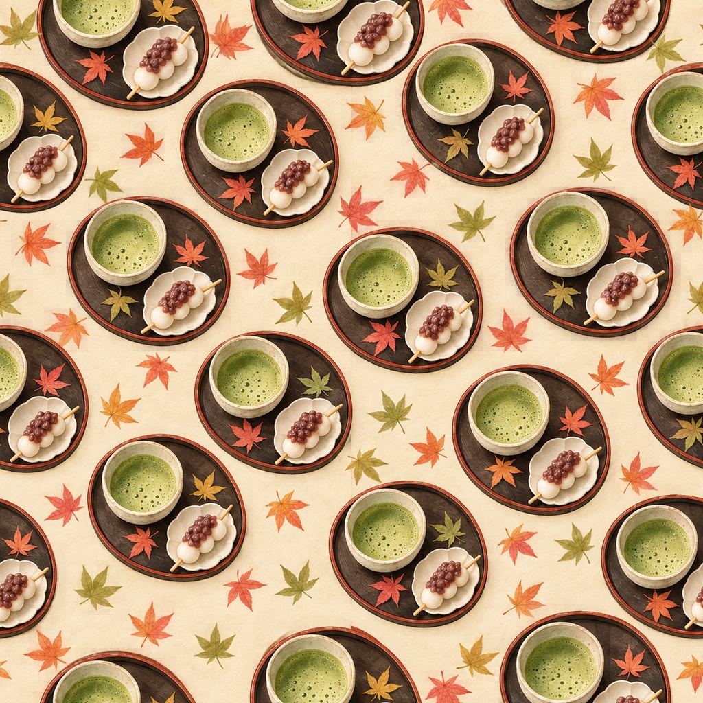 Matcha & Dango Collection|お抹茶とお団子・和菓子・和柄|水彩デジタルペーパー10枚|和カフェ・手帳素材・ラッピング|PNG素材|A4印刷用PDF付き