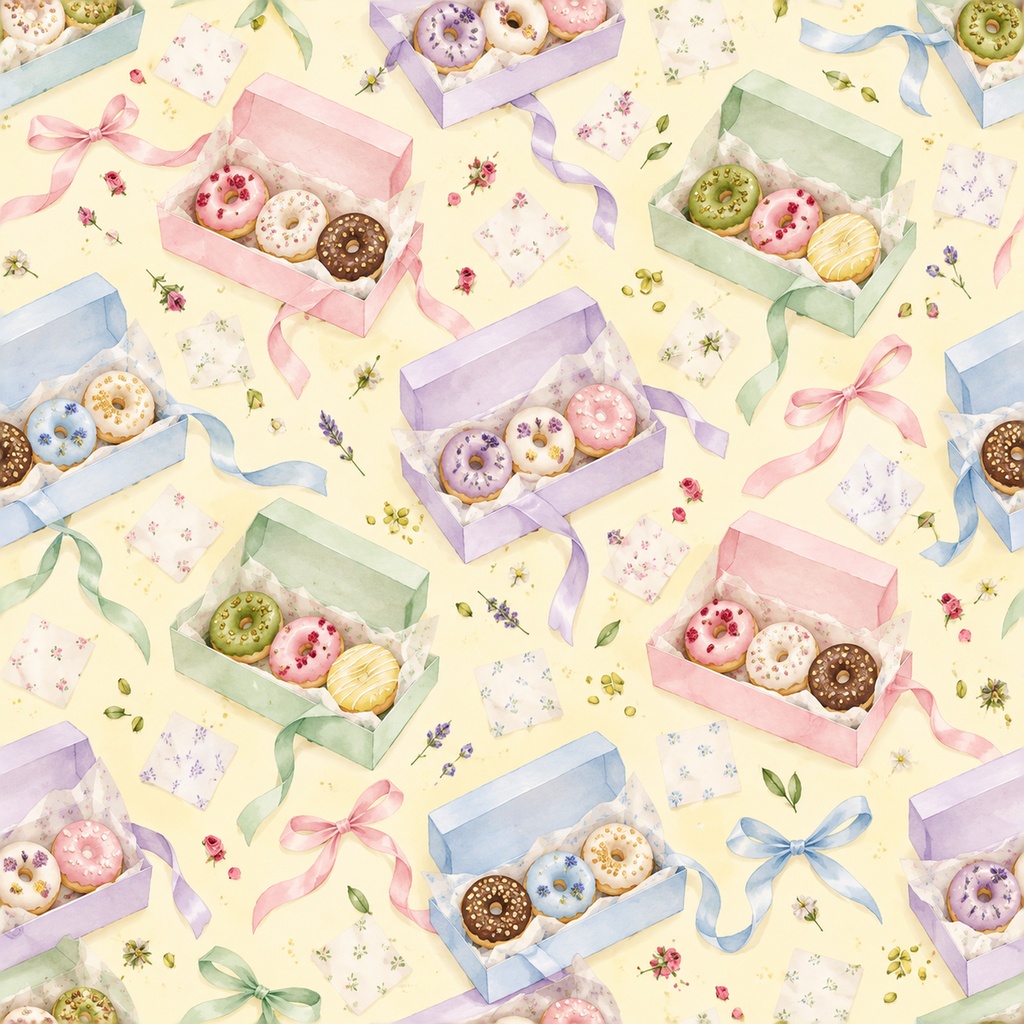 Donut Atelier Collection|ドーナツとベーカリー|水彩デジタルペーパー10柄|カフェ・スイーツ・手帳素材|PNG素材|A4印刷用PDF付き