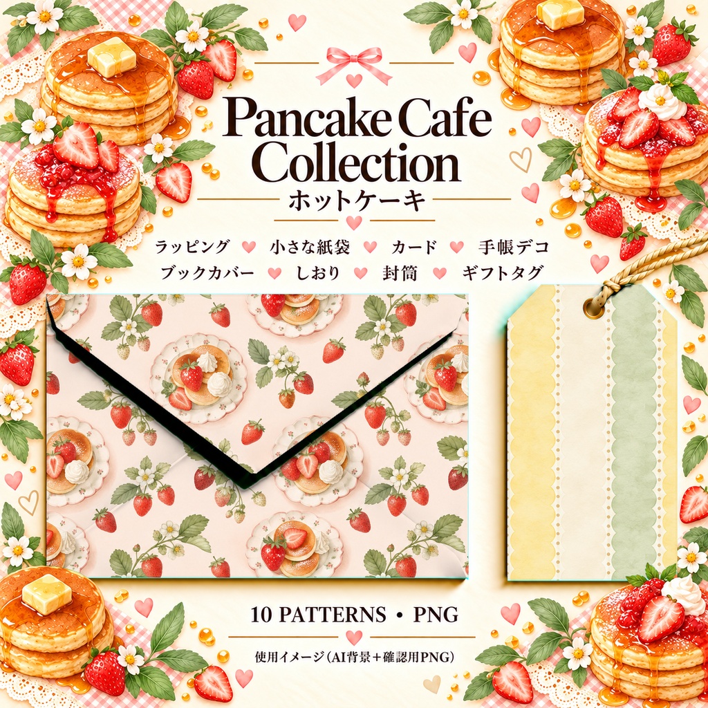 Pancake Cafe Collection|ホットケーキとメープル|水彩デジタルペーパー10柄|カフェ・スイーツ・手帳素材|PNG素材|A4印刷用PDF付き