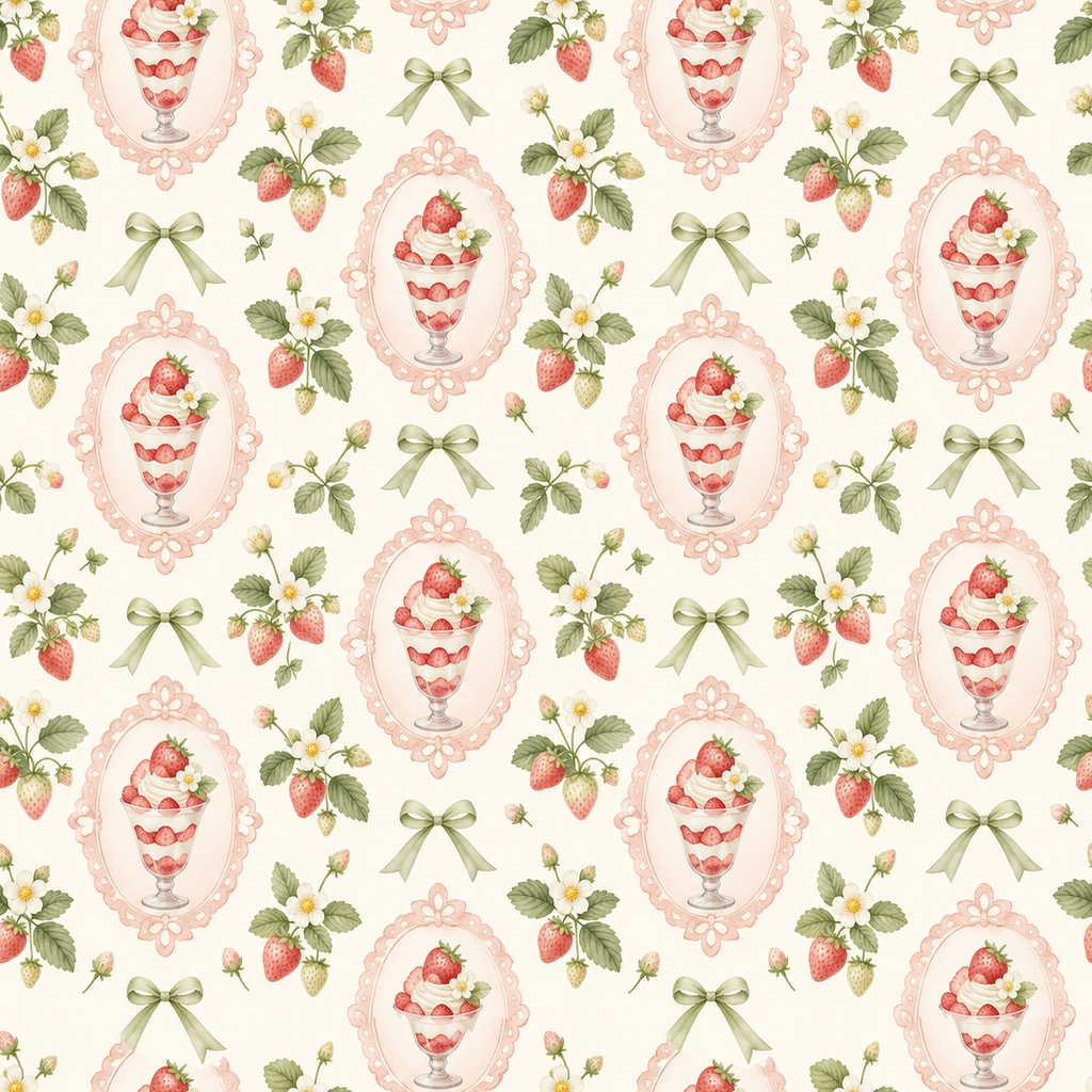 Strawberry Parfait Collection|いちごパフェ|水彩デジタルペーパー10柄|カフェ・スイーツ・手帳素材|PNG素材|A4印刷用PDF付き