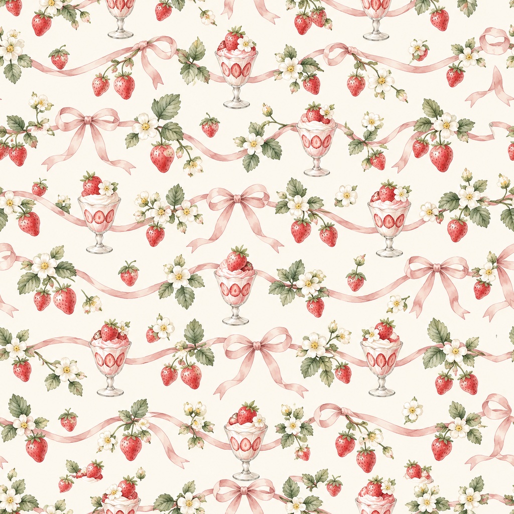 Strawberry Parfait Collection|いちごパフェ|水彩デジタルペーパー10柄|カフェ・スイーツ・手帳素材|PNG素材|A4印刷用PDF付き