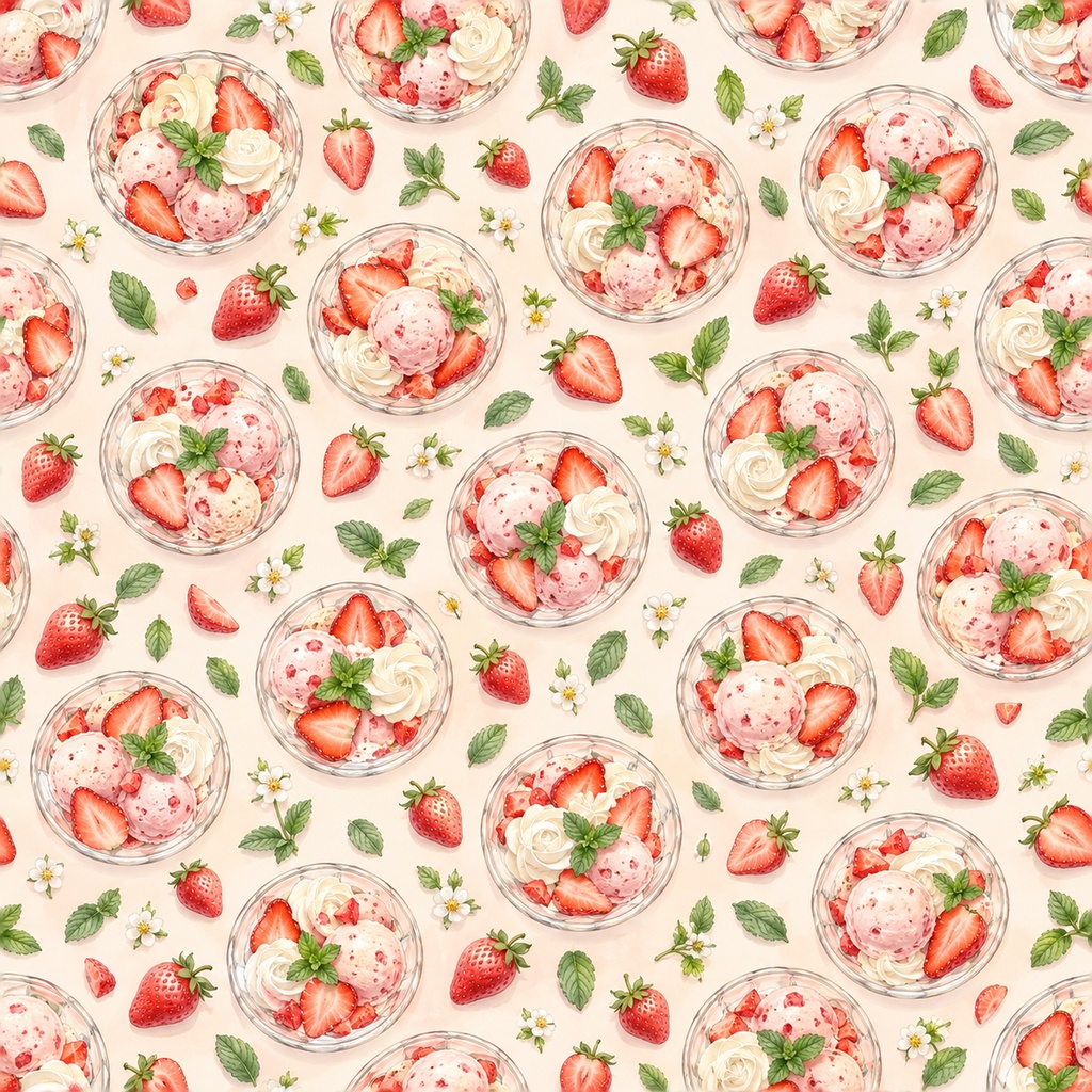 Strawberry Parfait Collection|いちごパフェ|水彩デジタルペーパー10柄|カフェ・スイーツ・手帳素材|PNG素材|A4印刷用PDF付き