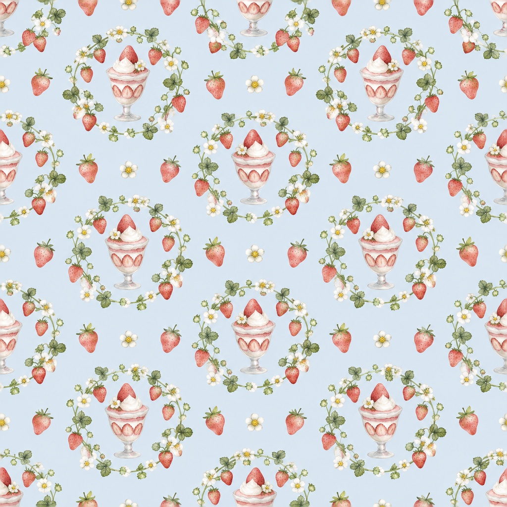 Strawberry Parfait Collection|いちごパフェ|水彩デジタルペーパー10柄|カフェ・スイーツ・手帳素材|PNG素材|A4印刷用PDF付き