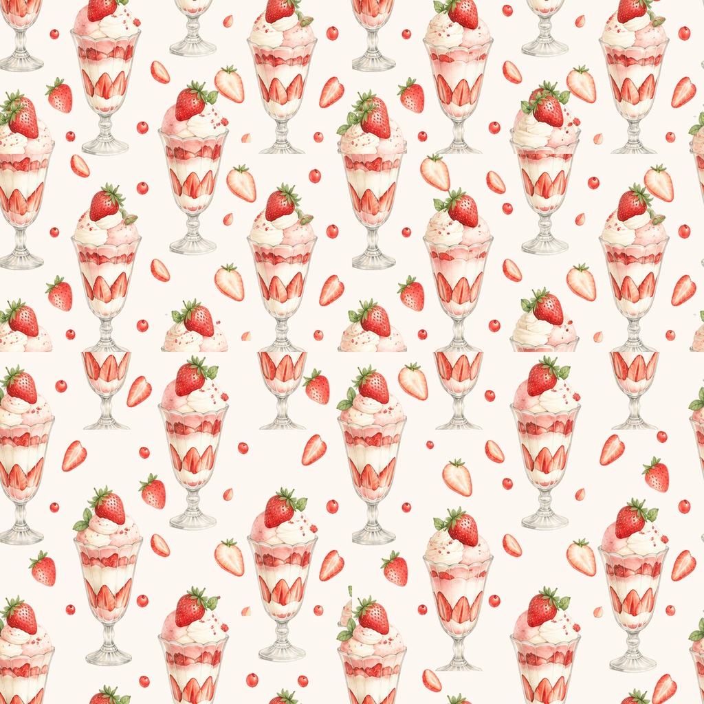 Strawberry Parfait Collection|いちごパフェ|水彩デジタルペーパー10柄|カフェ・スイーツ・手帳素材|PNG素材|A4印刷用PDF付き