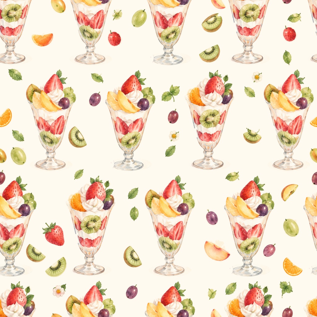 Fruit Parfait Collection|フルーツパフェ|水彩デジタルペーパー10柄|カフェ・スイーツ・手帳素材|PNG素材|A4印刷用PDF付き