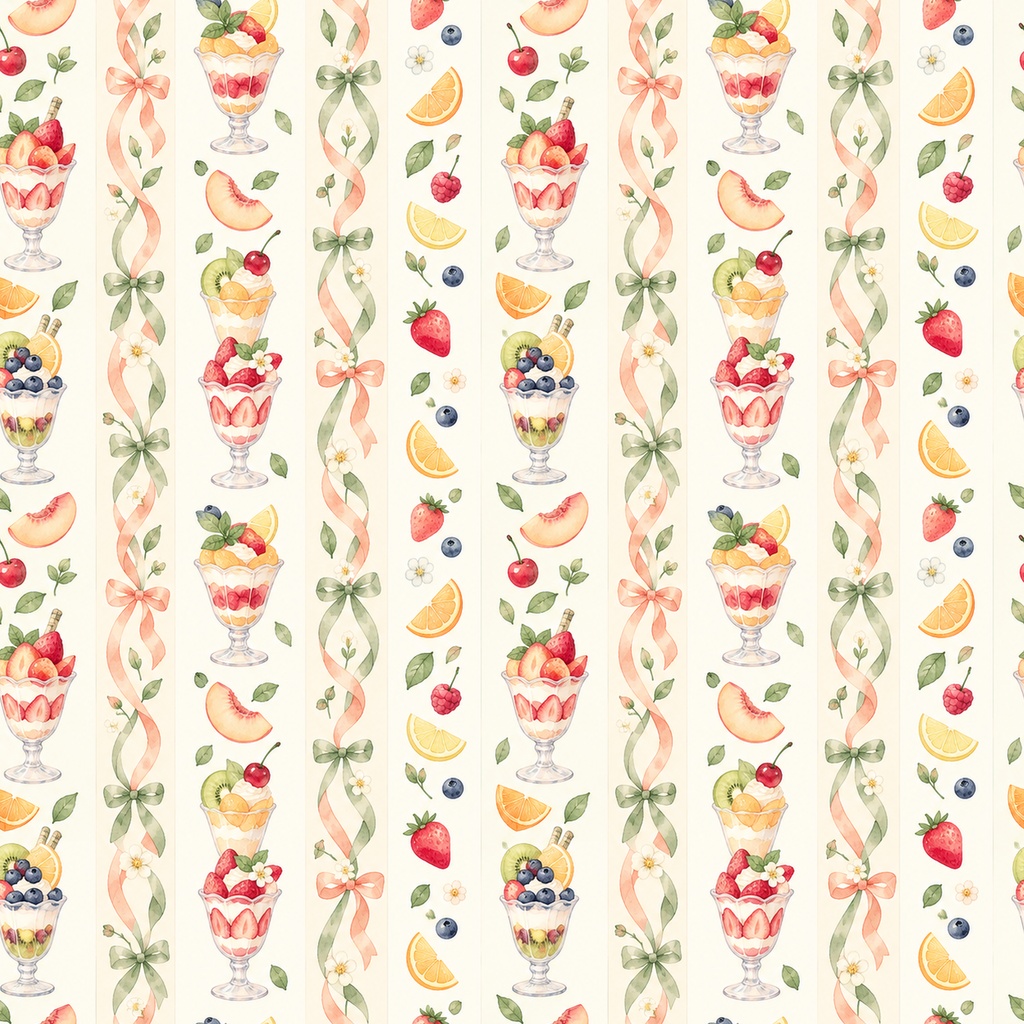 Fruit Parfait Collection|フルーツパフェ|水彩デジタルペーパー10柄|カフェ・スイーツ・手帳素材|PNG素材|A4印刷用PDF付き