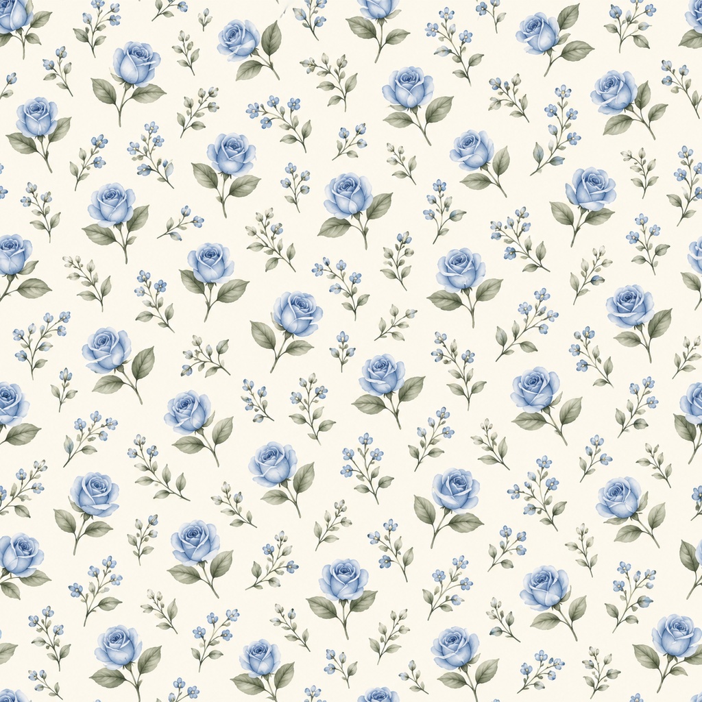 Blue Rose Collection|ブルーローズの小花・青いバラと小花柄|水彩デジタルペーパー10枚|花柄・手帳素材・ラッピング|シームレスPNG|A4印刷用PDF付き