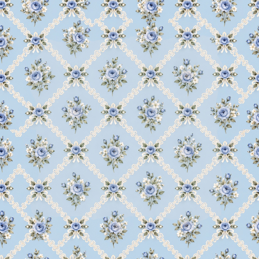 Blue Rose Collection|ブルーローズの小花・青いバラと小花柄|水彩デジタルペーパー10枚|花柄・手帳素材・ラッピング|シームレスPNG|A4印刷用PDF付き