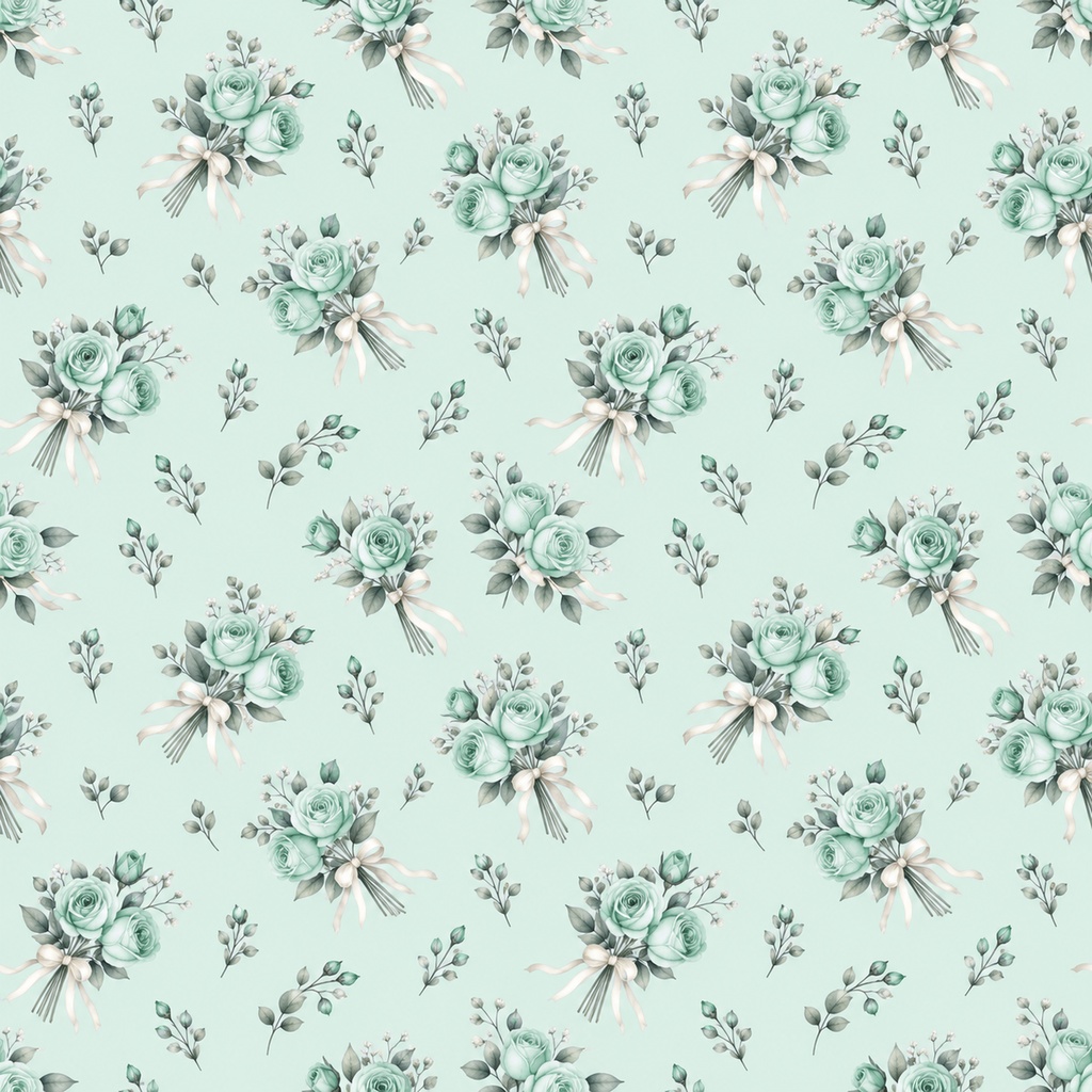 Petite Rose Collection – Mint Green|ミントグリーンのローズ小花・ミントグリーンのバラ・小花柄|水彩デジタルペーパー10枚|花柄・手帳素材・ラッピング|シームレスPNG|A4印刷用PDF付き
