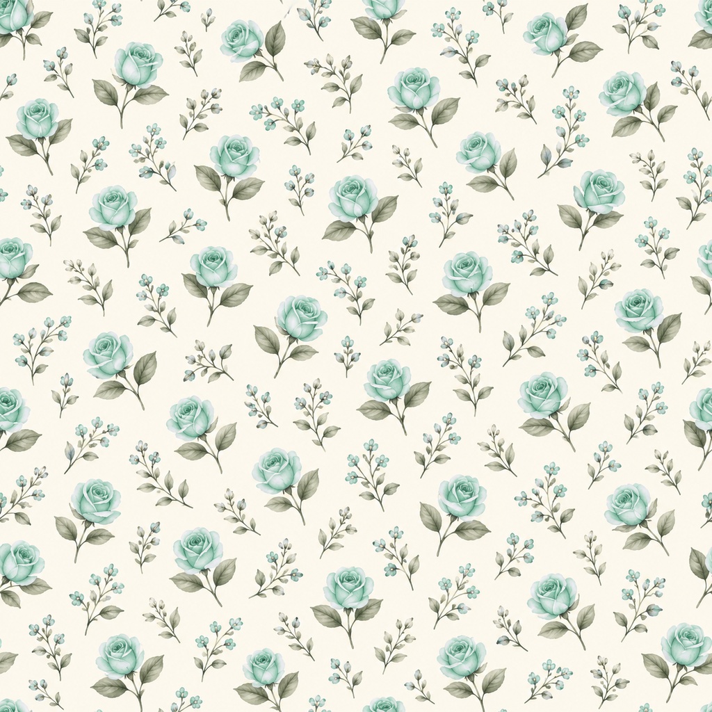 Petite Rose Collection – Mint Green|ミントグリーンのローズ小花・ミントグリーンのバラ・小花柄|水彩デジタルペーパー10枚|花柄・手帳素材・ラッピング|シームレスPNG|A4印刷用PDF付き