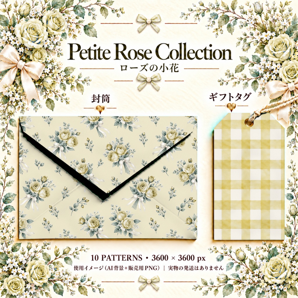 Petite Rose Collection – Yellow|黄色のローズ小花・黄色のバラ・小花柄|水彩デジタルペーパー10枚|花柄・手帳素材・ラッピング|シームレスPNG|A4印刷用PDF付き