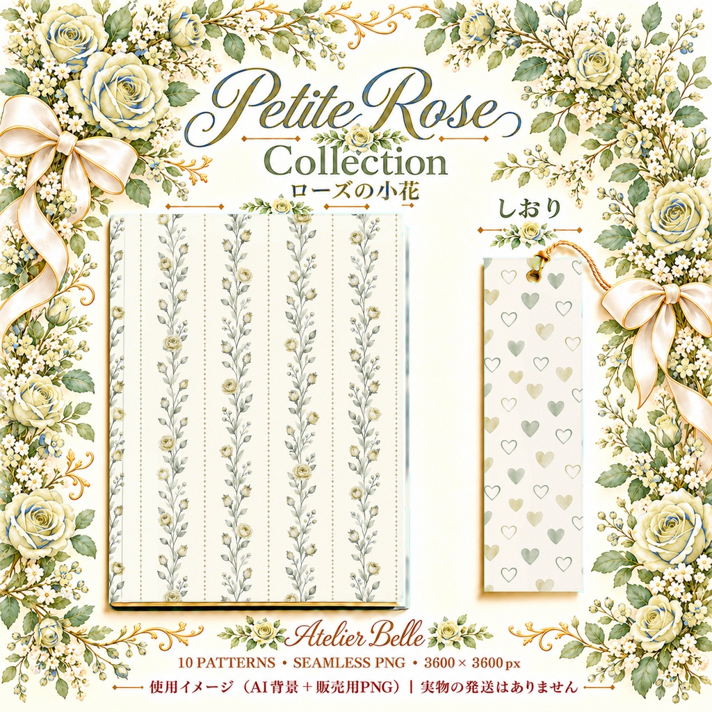 Petite Rose Collection – Yellow|黄色のローズ小花・黄色のバラ・小花柄|水彩デジタルペーパー10枚|花柄・手帳素材・ラッピング|シームレスPNG|A4印刷用PDF付き