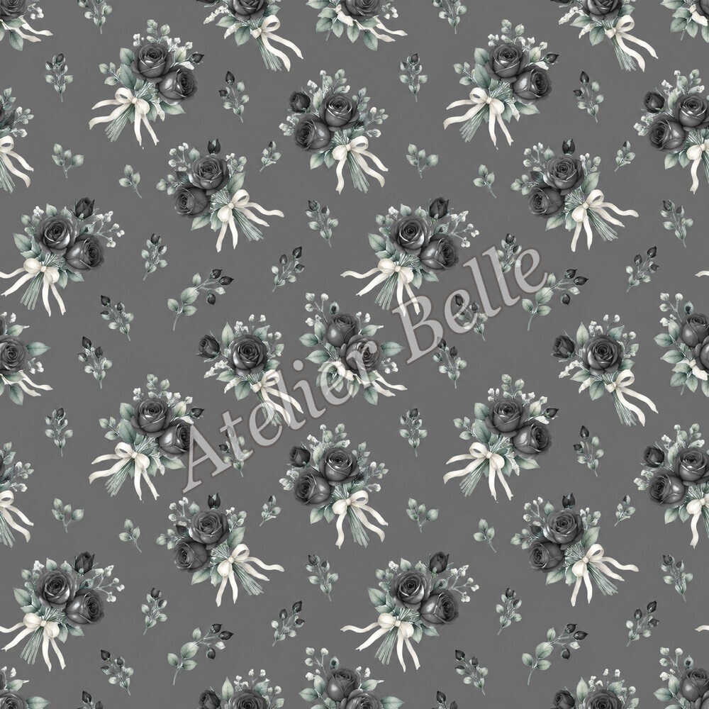 Petite Rose Collection – Black|黒のローズ小花・黒のバラ・小花柄|水彩デジタルペーパー10枚|花柄・手帳素材・ラッピング|シームレスPNG|A4印刷用PDF付き