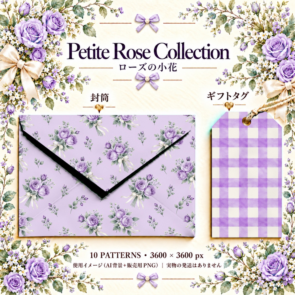 Petite Rose Collection – Purple|紫のローズ小花・紫のバラ・小花柄|水彩デジタルペーパー10枚|花柄・手帳素材・ラッピング|シームレスPNG|A4印刷用PDF付き