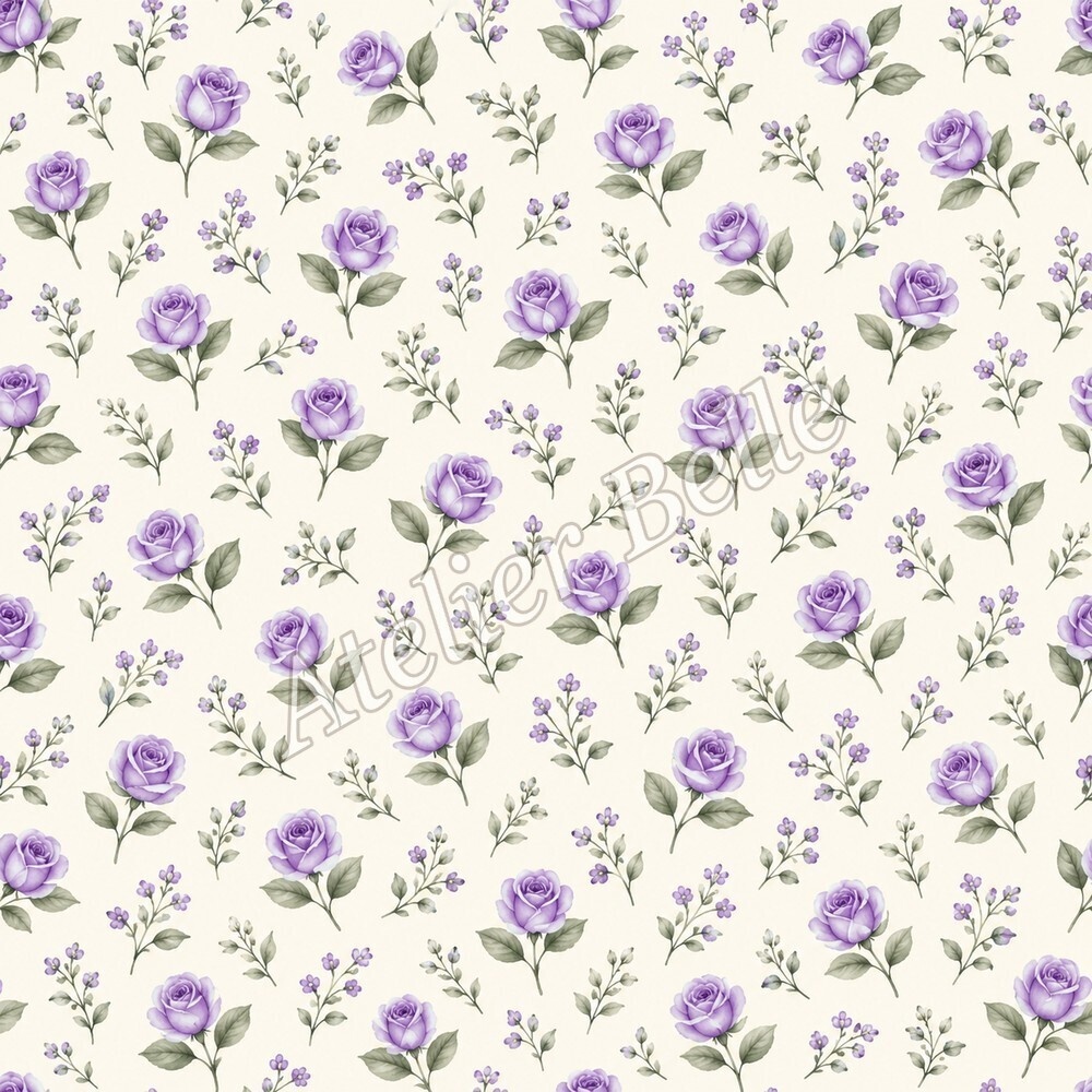Petite Rose Collection – Purple|紫のローズ小花・紫のバラ・小花柄|水彩デジタルペーパー10枚|花柄・手帳素材・ラッピング|シームレスPNG|A4印刷用PDF付き