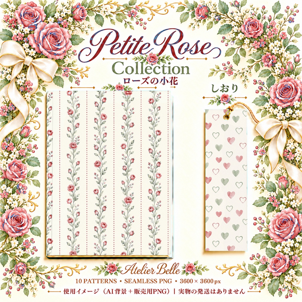 Petite Rose Collection – Red|赤のローズ小花・赤のバラ・小花柄|水彩デジタルペーパー10枚|花柄・手帳素材・ラッピング|シームレスPNG|A4印刷用PDF付き