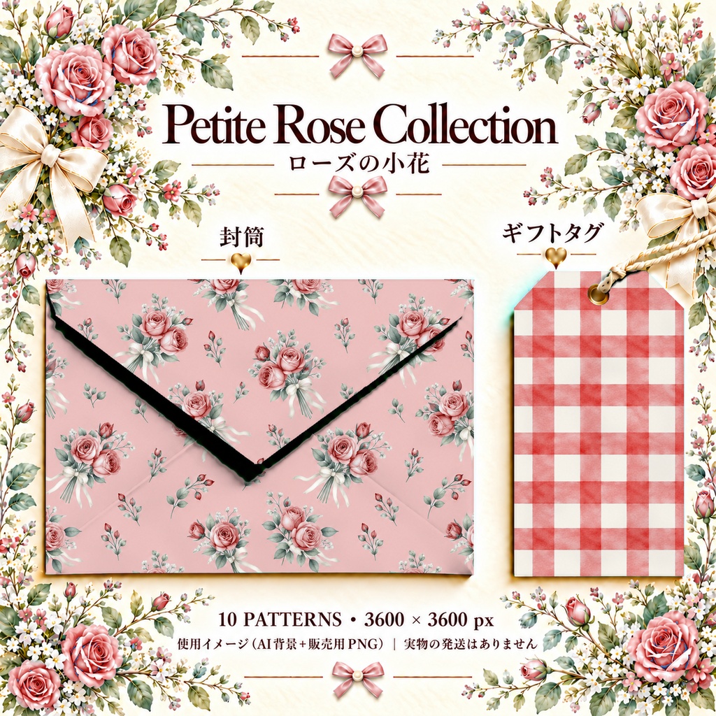 Petite Rose Collection – Red|赤のローズ小花・赤のバラ・小花柄|水彩デジタルペーパー10枚|花柄・手帳素材・ラッピング|シームレスPNG|A4印刷用PDF付き