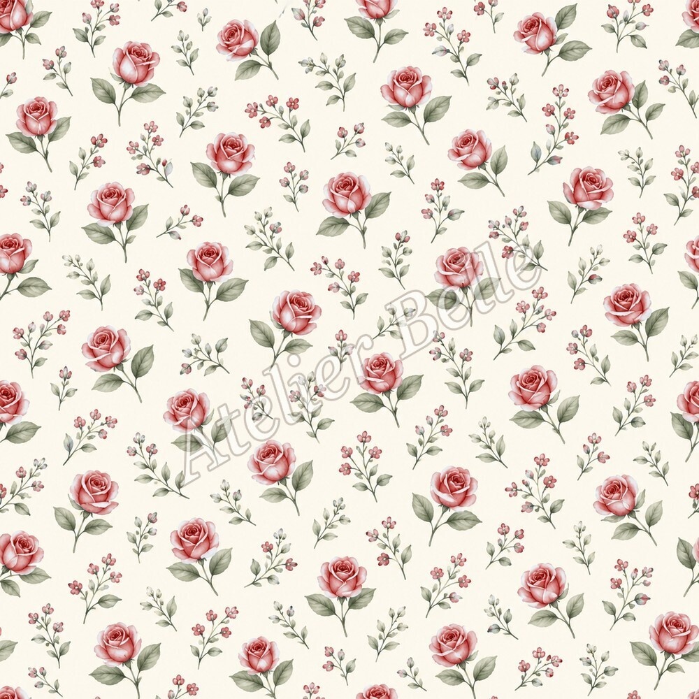Petite Rose Collection – Red|赤のローズ小花・赤のバラ・小花柄|水彩デジタルペーパー10枚|花柄・手帳素材・ラッピング|シームレスPNG|A4印刷用PDF付き