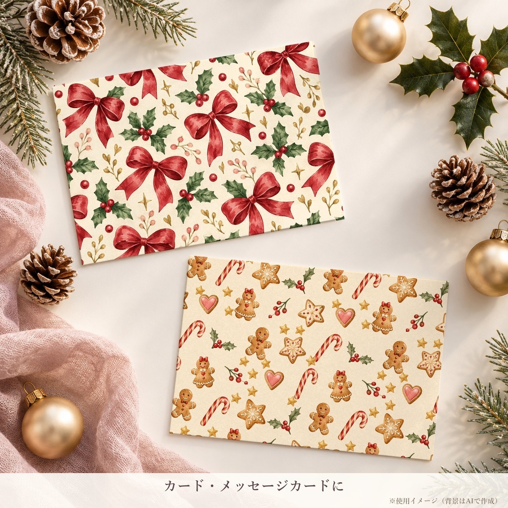 水彩クリスマス コラージュ&ジャーナルキット|ペーパー・マステ・イラスト・紙パーツ 全78点|透過PNG|A4印刷用PDF付き