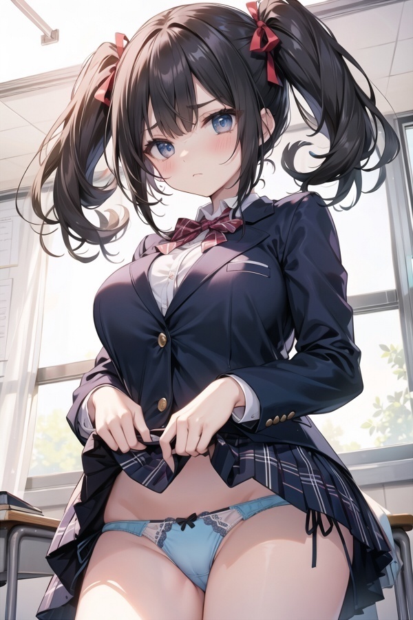 黒髪巨乳娘　ブレザー制服女子高生コス　パンチラ　308枚