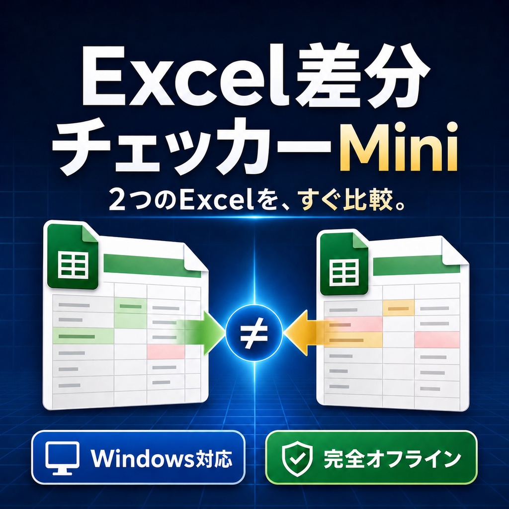 【Windows用・完全オフライン】Excel差分チェッカーMini｜セル・数式・行列・シートをかんたん比較