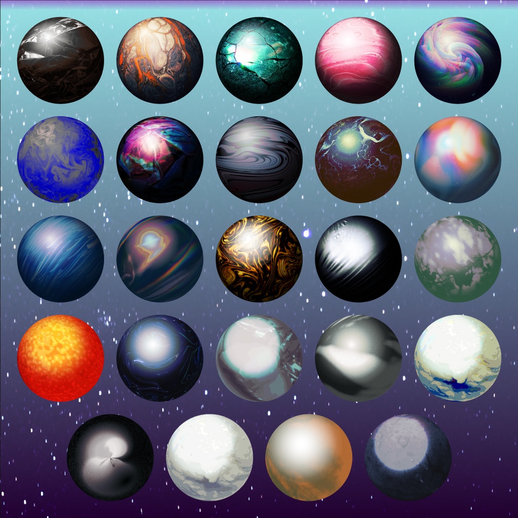 【商用利用可/無料版有】惑星っぽいMatCap/50種