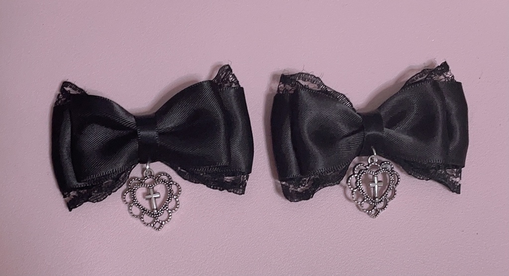 リボンヘアクリップ ブラック 量産型 地雷 病みかわいい