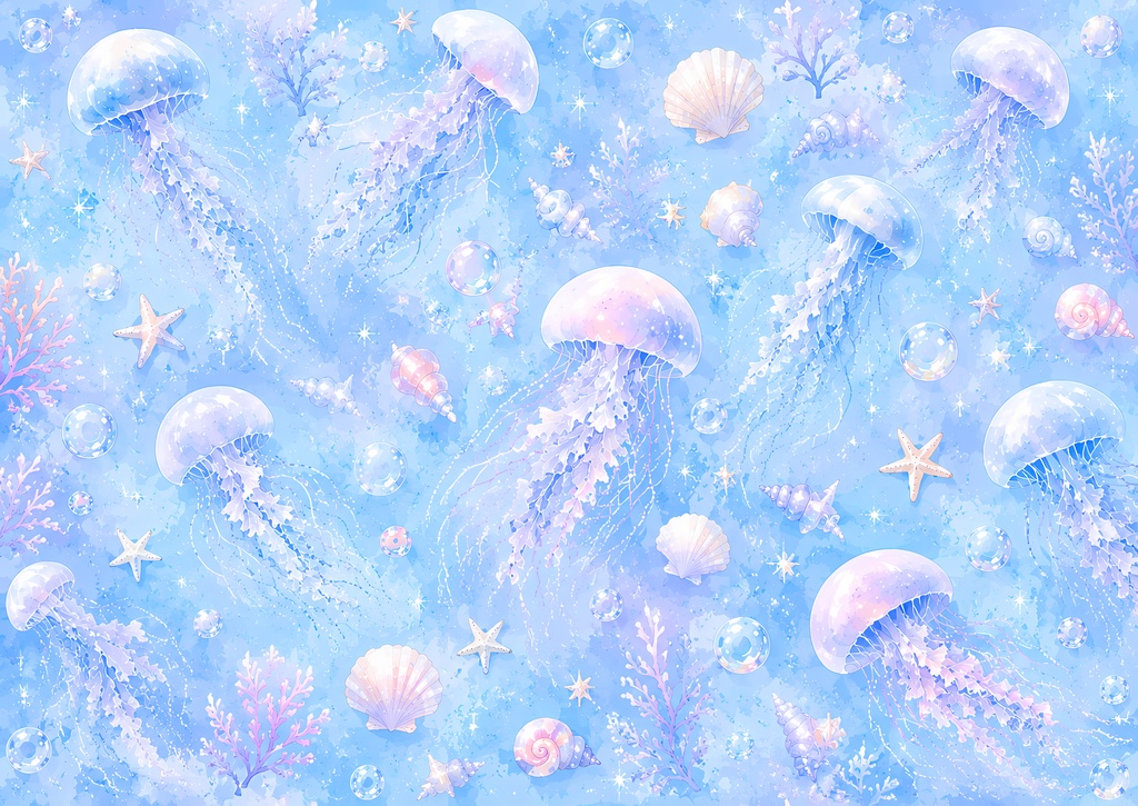 【デジタルペーパー】夏柄・クラゲ8枚セット