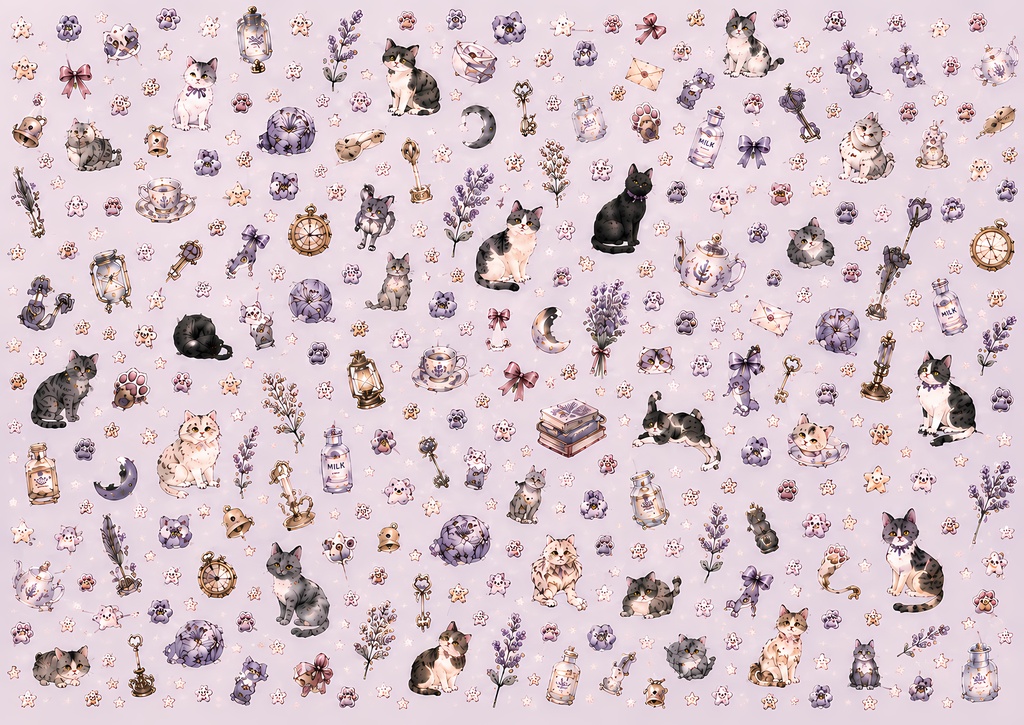 【デジタルペーパー】アンティーク・ねこねこ8枚セット