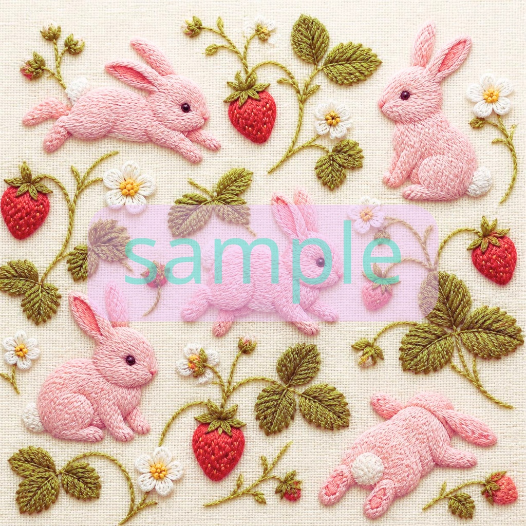 うさぎ刺繍画風デジタルペーパー✳︎5セット