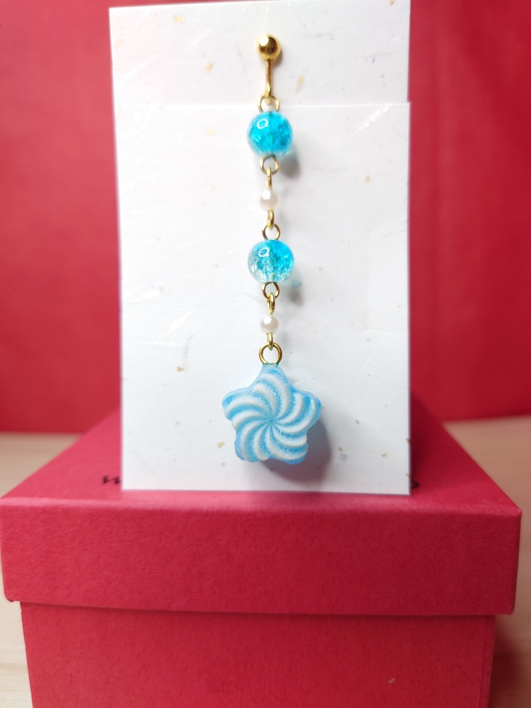 青い飴玉イヤリング 片耳用